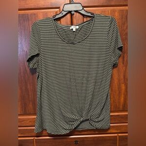 Nine Britton Olive Striped Short Sleeve Top